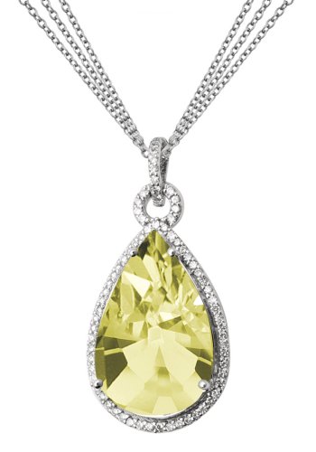 14k White Gold Ouro Verde and Diamond Pear-Shaped Pendant by Duneier of NY