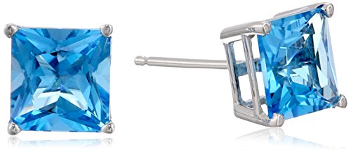 14k Gold Princess-Cut Birthstone Stud Earrings