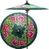 Summer Roses 7 Foot Patio Umbrella With Base - Dark Green by Oriental Decor