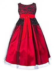 Girls Tea Length Charmeuse/Tulle Sleeveless  Lace-Up Flower-Girl Dress  With a Bow(s) and a Sash 