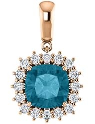 18K Rose Gold 8.00x8.00mm Antique Cushion Cut London Blue Topaz and Diamond Pendant -- LIFETIME WARRANTY
