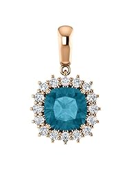 14K Rose Gold 8.00x8.00mm Antique Cushion Cut London Blue Topaz and Diamond Pendant -- LIFETIME WARRANTY