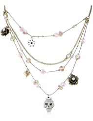 Betsey Johnson "Girlie Grunge" Skull Multi-Row Illusion Necklace, 19"