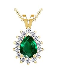 14K Yellow Gold Pear Cut Emerald And Round Diamond Pendant (GIA Certificate)