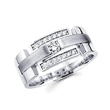 14K White Gold Round with Round Accented Diamonds Women's Couple Wedding Ring Band (0.27 ctw., GH Color, SI Clarity)