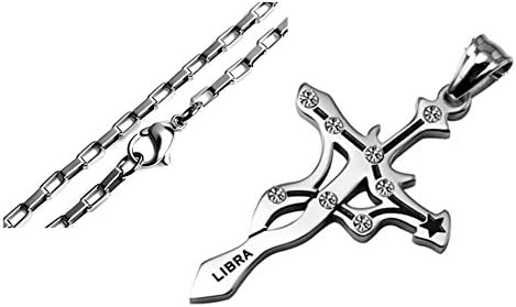 Libra Stainless Steel Unique Sign Crosses Shape Fashion Pendant Necklace, Silver, 2.5 mm 24 inch Chain