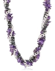 Hematite and Gemstone Chips with Silver Tone Chain Twist Necklace, 24"