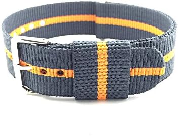 Cozy Watch Adult Classic Nato Military Nylon Strap 18Mm Grey &amp; Orange Racing Stripes