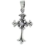 Sterling Silver Cross Fleury Pendant w/ Single Clear CZ, w/ 18" Thin Box Chain