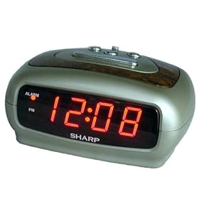 Sharp SPC1235 Red LED Clock with Burl Wood Grain Top (Champagne Case) by Sharp