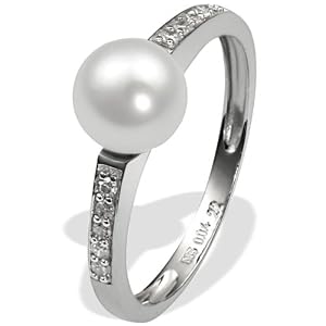 goldmaid Pe R3601WG54 - Anillo de mujer de oro blanco (14k) con 10 diamantes (1 perla) (talla: 14)