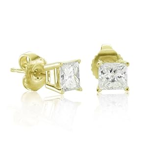 14k Yellow Gold Princess Cut Diamond Stud Earrings (GH, I, 0.50 carat)