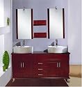 Cherry Double Bathroom Vanity with Sinks Mirrors & Faucets