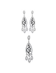 Sterling Silver Micro Pave Cubic Zirconia Earrings and Pendant Set
