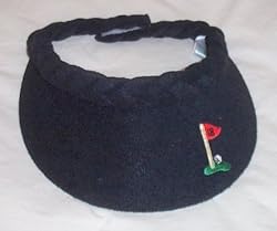Golf Visor Terry Cloth Black with Embroidered Flag on Green