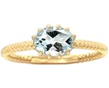 14K Yellow or White Gold East-West Oval Gemstone Solitaire Stackable Ring-Aquamarine-full, half sizes from 5-8.5