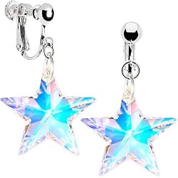 Handcrafted Austrian Crystal Aurora STAR Clip Earrings