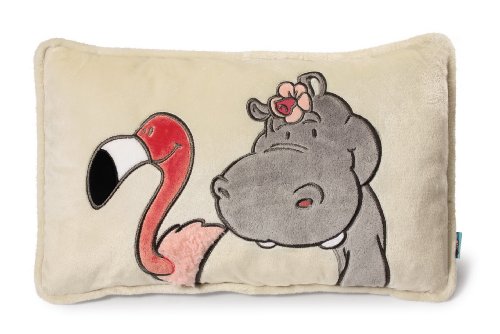 Nici 34066 - Kissen  Motiv Nilpferd und Flamingo 43 x 25 cm, beige