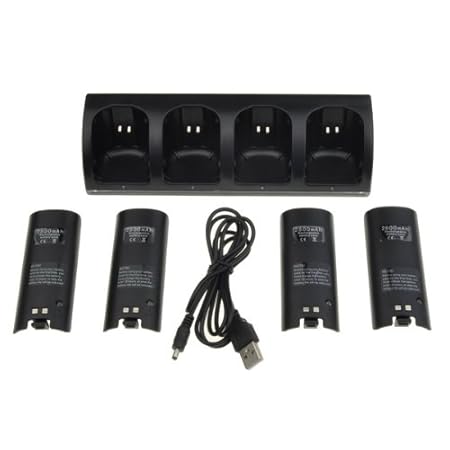 BestDealUSA Remote Controller Charger Dock Station w/ 4x Battery for Nintendo Wii Remote