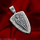 ST.MICHAEL ARCHANGEL CROSS SHIELD PRAYER MEDAL STERLING SILVER PENDANT NECKLACE