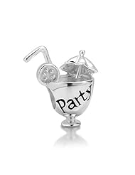 Chuvora Sterling Silver Cocktail with Words Party Bead Charm Fits Pandora Bracelet