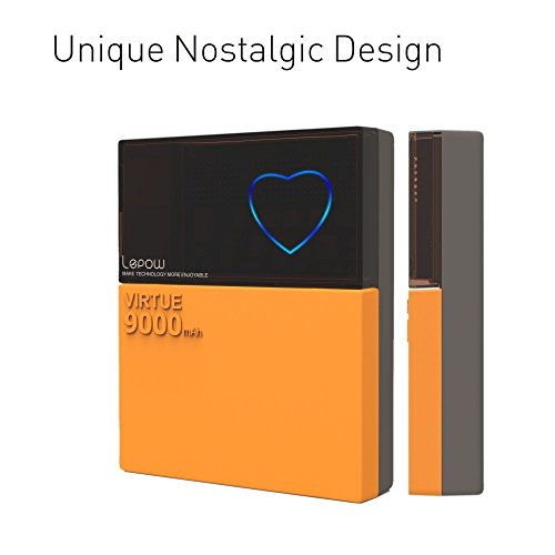 Lepow Virtue Series External Battery Pack, Portable Charger & Heart-shape LED Battery Indicator 9,000 mAh - iPhone 6 Plus, 6, 5, 4, iPad Air, iPad Mini, Samsung Galaxy S6, S5, and others (Orange)