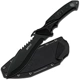 MTech USA MT-20-12 Fixed Blade Hunting Knife, Black Bowie Style Blade, Black Rubber Handle, 10-Inch Overall