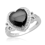 10k White Gold Heart-Shaped Onyx w  Diamonds Heart Ring