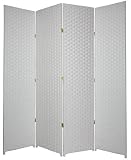 Best Price Extra Tall Size Room Dividers & Partitions - 7ft. White Rattan Like Woven Fiber 4 Panel Folding Privacy Floor Screen