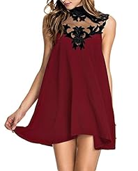 Above the Knee High-Neck Velvet Summer Floral Print Lace Stretchy Skater Dress/Party Dress/Mini Dress 