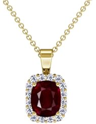 14K Yellow Gold Cushion Cut Ruby And Round Diamond Pendant