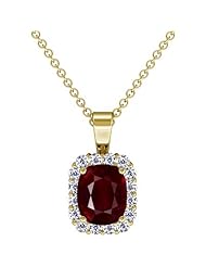 18K Yellow Gold Cushion Cut Ruby And Round Diamond Pendant