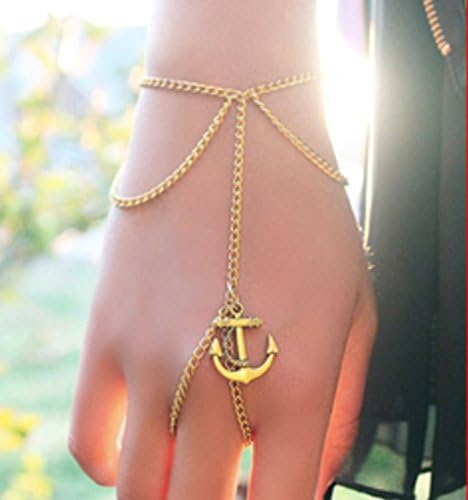 Fashion Anchor Charm Bracelet Bangle Slave Finger Ring Hand Harness Chain