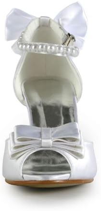 Minitoo TH12126 Womens High Heel Peep Toe White Satin Evening Party Bridal Wedding Bowknot Beading Shoes Sandals 10 M US