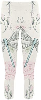 TBeautty Custom Womens Roses Buds With Dragonflies Capri Leggings Skinny Exercise Pants