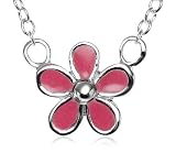 Sterling Silver Children's Pink Enamel Flower Pendant, 14