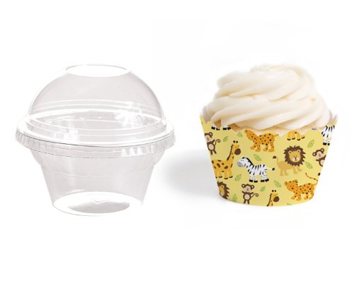Dress My Cupcake Favor Dome Containers with Wrappers DIY Kit, Safari Jungle Animals Party, Set of 25