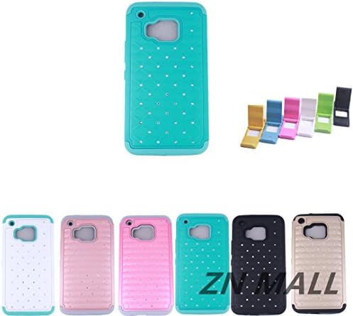 HTC M9 Case,[Slim Fit] Studded Rhinestone Crystal Bling Dual Layer Drop Resistant Scratch Resistant Hybrid Armor Case Cover for HTC M9 (Bling Mint)