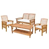 WE Furniture Wood Patio Conversation Set with Cushions, Acacia