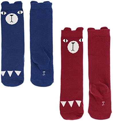 Amini Cute Bear Pattern Unisex-baby Knee High Socks Tube socks for Kids 2-pack (S(0-12 mo), Mix)