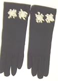 G56, Black Wool Jersey Gloves with Two Pearlized Applique for Women and Teens