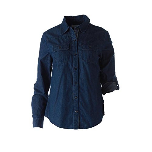 Charter Club Womens Petites Chambray Cuffed Sleeve Button-Down Top