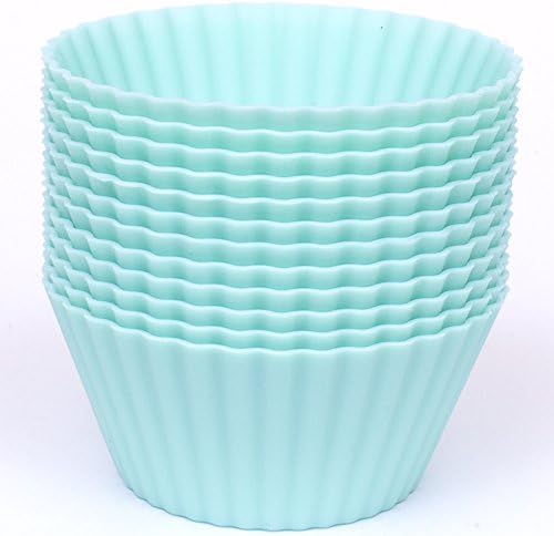 Silicone Cupcake Liners - Set Of 12 Premium Reusable Teal Muffin Baking-Cups In Storage Container.