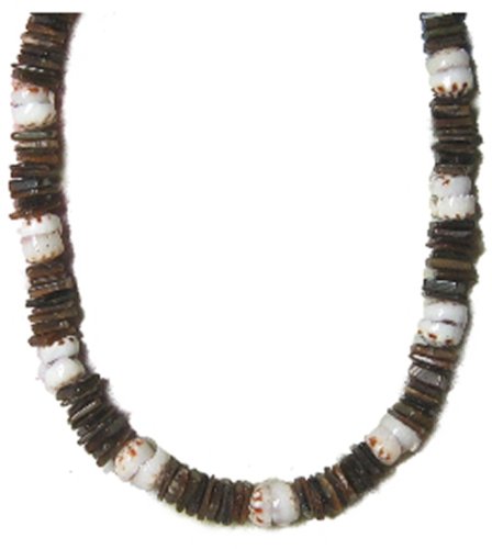 Native Treasure Puka Shell Necklace Hawaiian Tiger Puka Brown Shells Surfer Beaded Choker - 18" Inch
