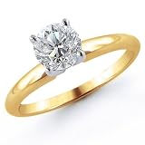 18k Yellow Gold 3/4 Carat Round Cut Solitaire Diamond Ring - (G-H;SI1-2)