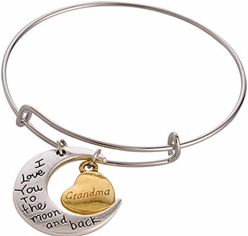 Gift for Grandma - Two Toned Half Moon and Heart "Grandma I Love You to the Moon and Back" Charm Bracelet