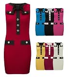 Ladies Womens Cute Button Trim Bow Bodycon Shift Dress in 4 Colours UK 8-14