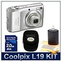 Nikon Coolpix L19 Silver Kit w/ 2GB SD, Case & More
