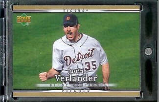 2007 Upper Deck First Edition Baseball Card #89 Justin Verlander Detroit Tigers - Mint Condition - In Protective Display Case !