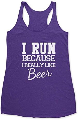 I RUN Because I Really Like Beer - funny work out tank top - Super Soft Tri-Blend Racerback Tank for Women (Medium, Purple)